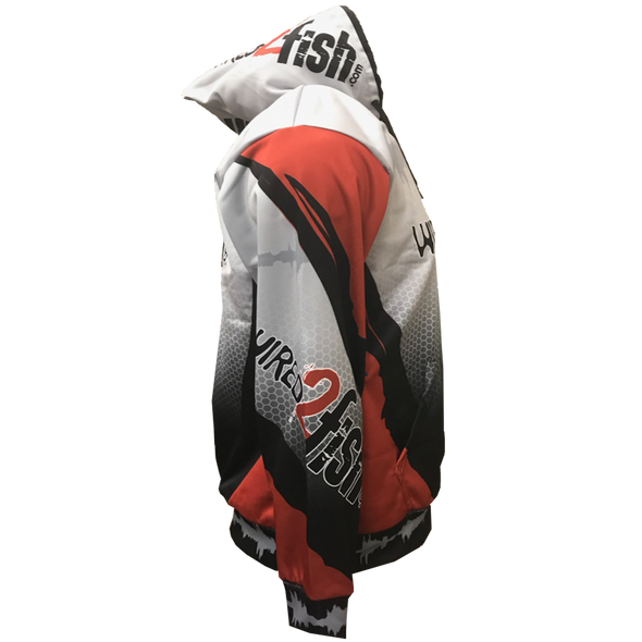 Wired2Fish Sublimated Performance Hoodie - Red/Grey